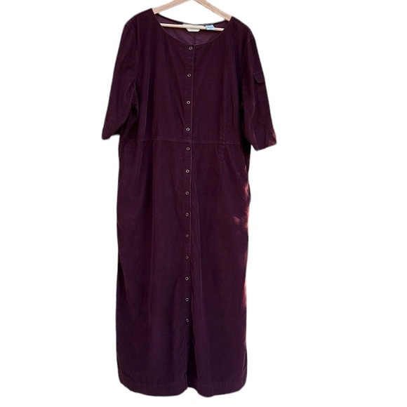 Vintage Eddie Bauer Corduroy Maxi Dress Shirt Dress Button Down Burgundy XXL - Picture 1 of 8